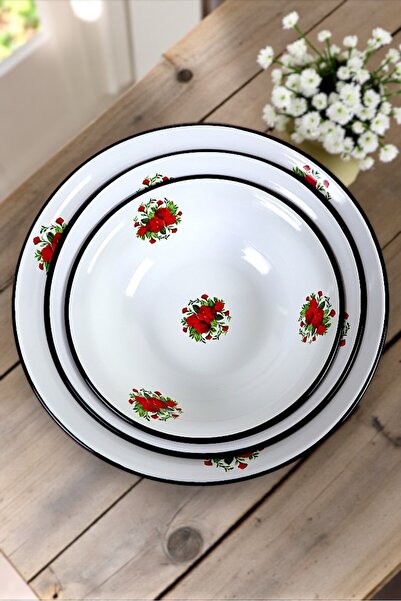 İnci Emaye 32 Cm-36 Cm-40 cm 3-Piece Enamel Basin Whisk and Mixing Bowl, Doug...