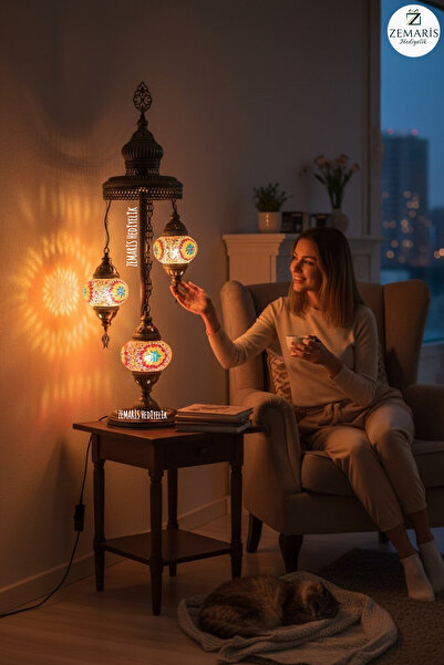 Zem El Yapımı Otantik Mozaik Lambader 3 lü