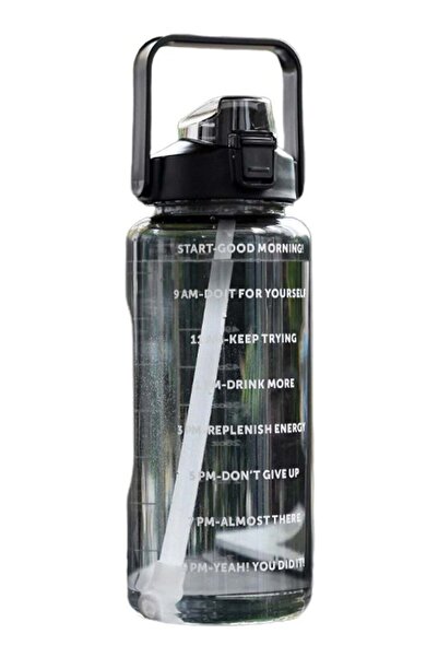 Arabest زجاجة مياه رياضية كبيرة سعة 2000 مل مزودة بمؤشر زمني وماصة قابلة للإز...