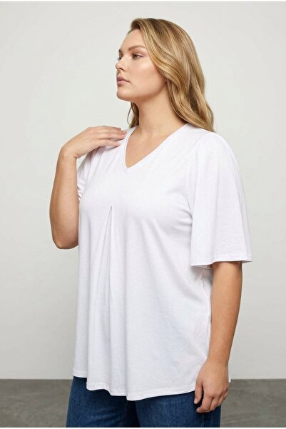 Stil Diva Decolteu în V cu model - Bluză de mărime mare din Lycra cu croială ...