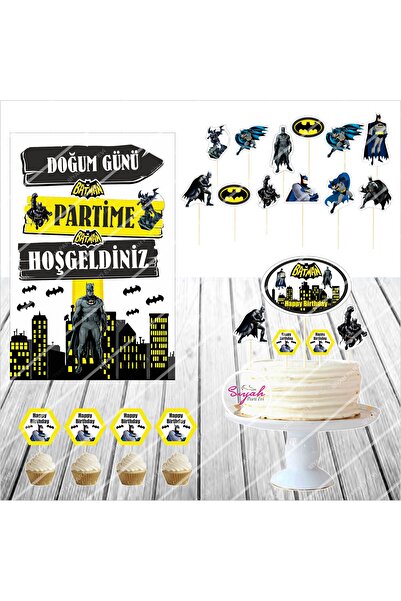 SİYAH PARTİ EVİ Batman Doğum Günü Pasta Süsü Masa Maketi Seti