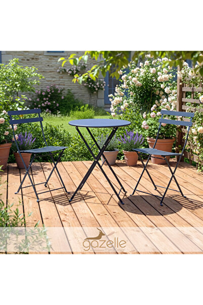 Gazelle Bistro Serisi Katlanır Metal Masa Sandalye Seti: Antrasit Gri, RAL701...