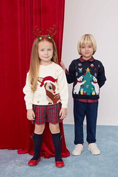 DeFacto Bisiklet Yaka Yılbaşı Temalı Triko Kazak Erkek Bebek C8878A524WN