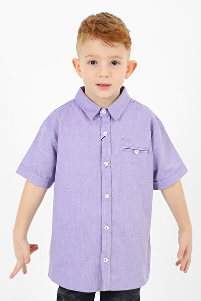 Banadamoda Cămașă de bază mov cu mânecă scurtă pentru băiat