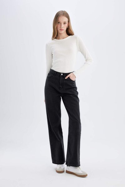 DeFacto Slim Fit Tight Fit Crew Neck Ribbed Camisole Basic Plain Long Sleeve T-Shirt C7516Ax24Au