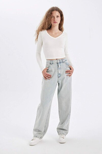 DeFacto Baggy Fit High Waist Long Jean Pants D3894Ax24Hs