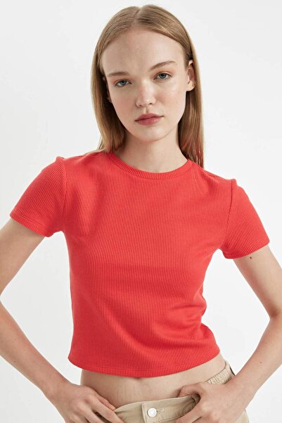 DeFacto Εφαρμοστό μπλουζάκι με βάση υφή βάφλας, απλό, κοντομάνικο D5181AX24AU