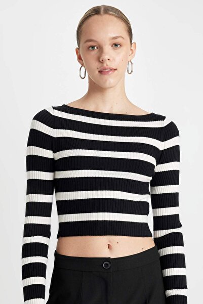 DeFacto Slim Fit Slim Fit Striped Boat Neck Knitwear Sweater C9217Ax24Wn