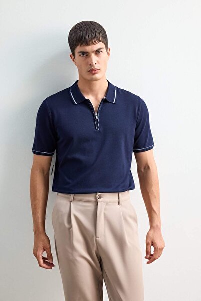 DeFacto Standart Fit Fermuarlı Kısa Kollu Triko Polo Tişört D6199AX24HS