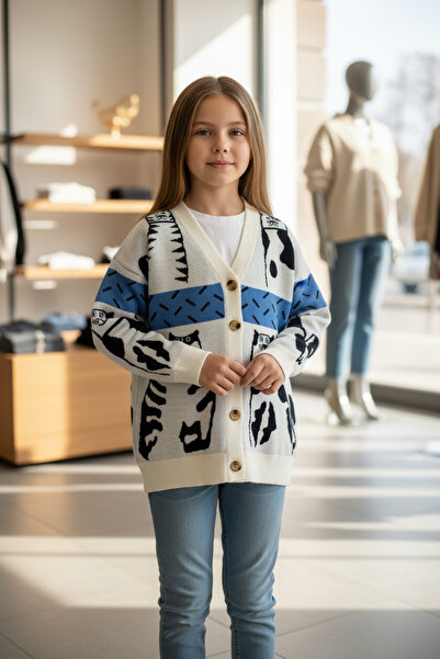 Minimoda Kids Kız çocuk kedi baskılı hırka