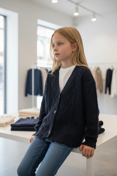 Minimoda Kids Kız Çocuk Eteği Yırtıklı Örgü Desenli Hırka