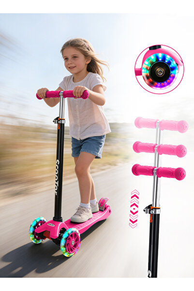 KidLe سكوتر ركل للأطفال بعجلات وامضة ومقبض قابل للتعديل، سكوتر ثلاثي العجلات ...