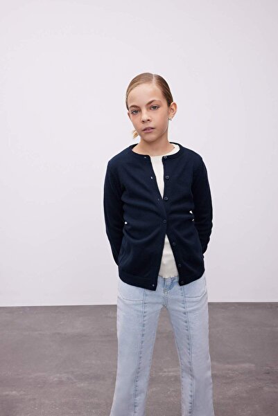 DeFacto Cardigan de școală pentru fete, cu gât de bicicletă, cu nasturi, alba...