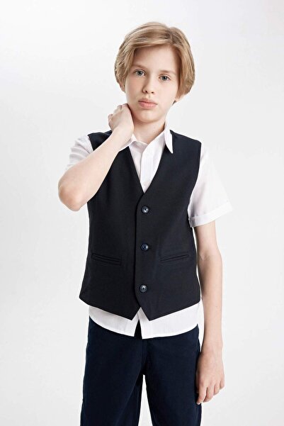 DeFacto Чоловічий дитячий шкільний жилет з ґудзиками та V-подібним коміром, ч...
