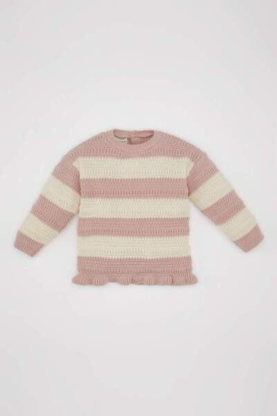 DeFacto Striped Crew Neck Buttoned Knitwear Sweater Baby Girl C8088A524Au