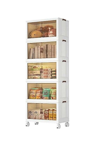 Saharaz 5-Pack Folding Storage Bins with Lids, Stackable Containers with Door...