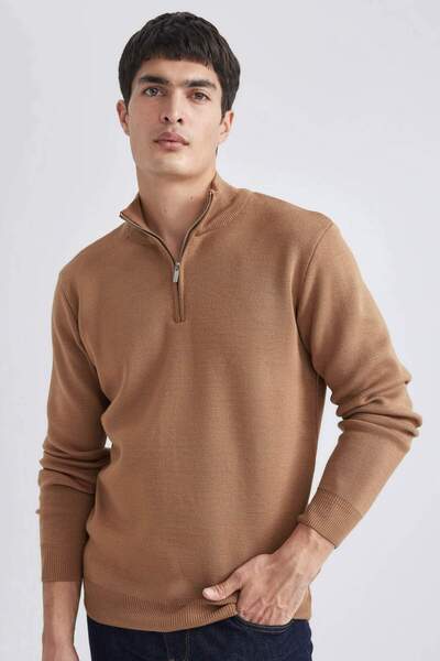 DeFacto Stand Collar Zippered Basic Knitwear Sweater - Standard Fit A5184Ax24Au