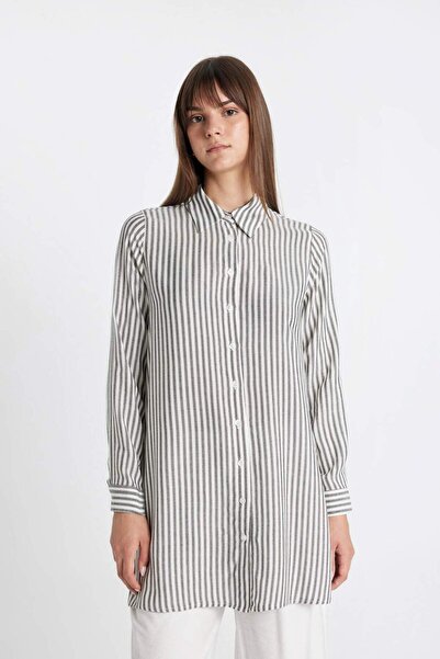 DeFacto Regular Fit Shirt Collar Striped Long Sleeve Tunic D4409Ax24Hs