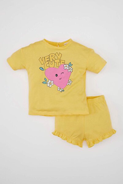 DeFacto Printed Short Sleeve T-Shirt and Shorts 2 Piece Set for Baby Girl - C...