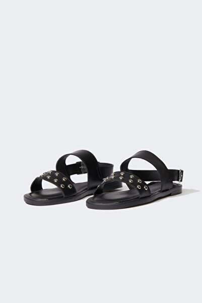 DeFacto Damen-Sandalen aus Kunstleder mit doppeltem Riemen und flacher Sohle ...
