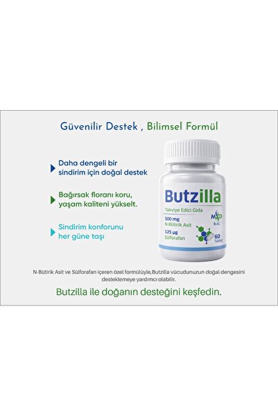 BUTZİLLA N-BÜTİRİK ASİT VE SÜLFOROFAN 60 TABLET - (Bağırsak, Sindirim Desteği...