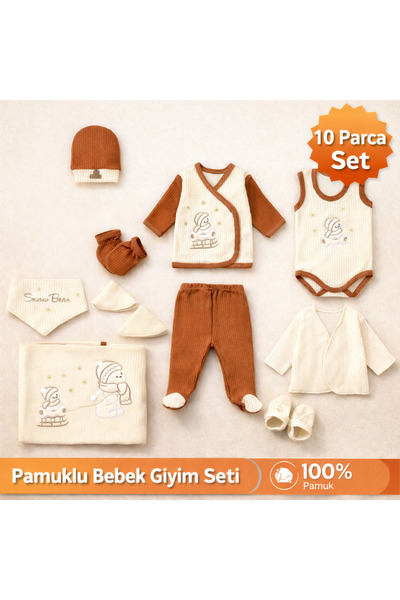 ConconBebe Hediye Kutulu Yenidoğan 10’lu Organik Hastane Çıkış Seti %100 Pamu...