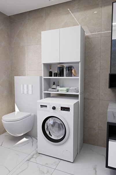 Mirobi Luka Çamaşır Makinesi Üstü Çok Amaçlı Banyo Dolabı Kapaklı ve Raflı, D...