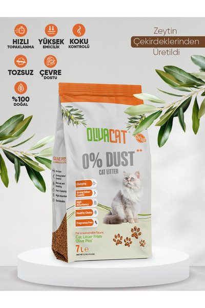 Olivacat Zeytin Çekirdeğinden Üretilen Doğal Tozsuz Kedi Kumu 7 L