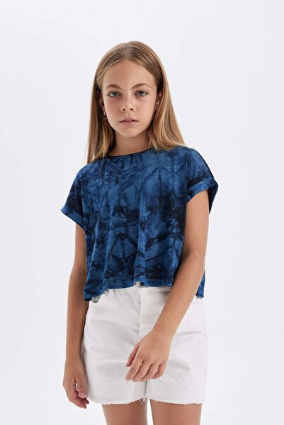DeFacto Μπλουζάκι με κοντό μανίκι και σχέδιο στο λαιμό για κορίτσια D4526A824SM