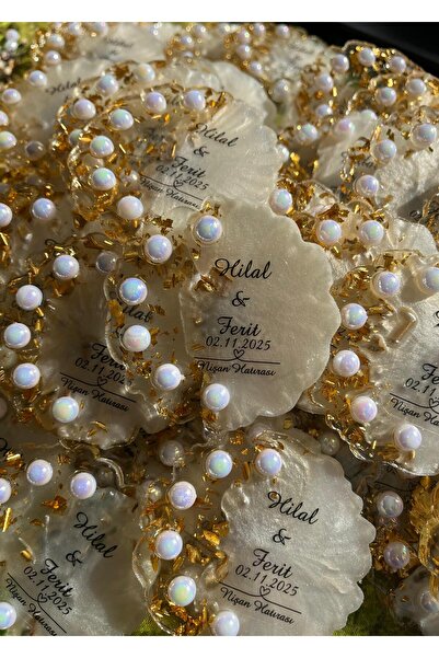 TURKAFONE Incili Gold Epoksi Magnet (5 ADET) Düğün,söz,nişan,doğum Günü,mevlü...