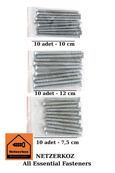 Netzerkoz 30 adet 3 çeşit Beton Vidası-Buldex Vida(7,5x8 - 7,5x10 - 7,5x12cm)...