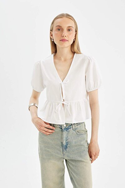 DeFacto Regular Fit Poplin Short Sleeve Blouse D2615Ax24Sm