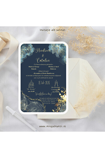 Proprie Invitație de nuntă „Deep Sapphire Gold” set 35 buc.