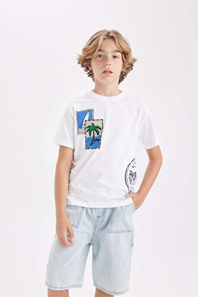 DeFacto Boy's Crew Neck Printed Short Sleeve T-Shirt C4658A824Hs