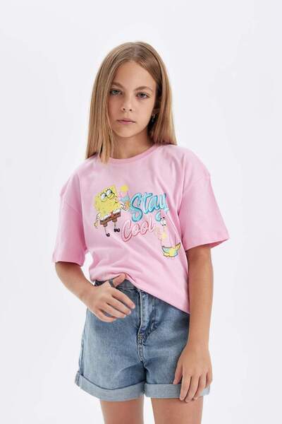 DeFacto Κοντομάνικο μπλουζάκι για κορίτσια SpongeBob Relax Fit Crew Neck C482...