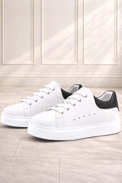 Rakerplus Pantofi sport pentru copii cu șireturi, cu talpă ușor și piele albă