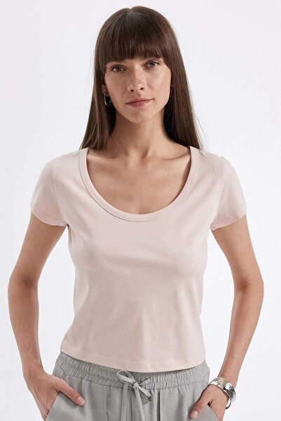 DeFacto Tricou de bază cu mânecă scurtă, cu decolteu rotund, din bumbac piept...