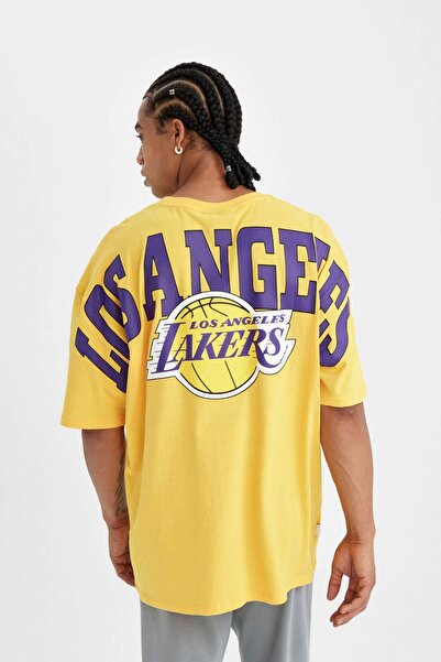 DeFacto Los Angeles Lakers NBA Oversize Crew Neck Short Sleeve T-Shirt C4465a...