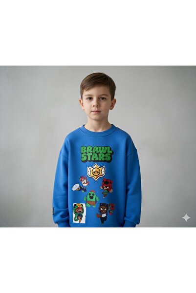 Güzin Fashion سويت شيرت للأولاد من براول ستارز مصنوع من نسيج قطني بخيطين