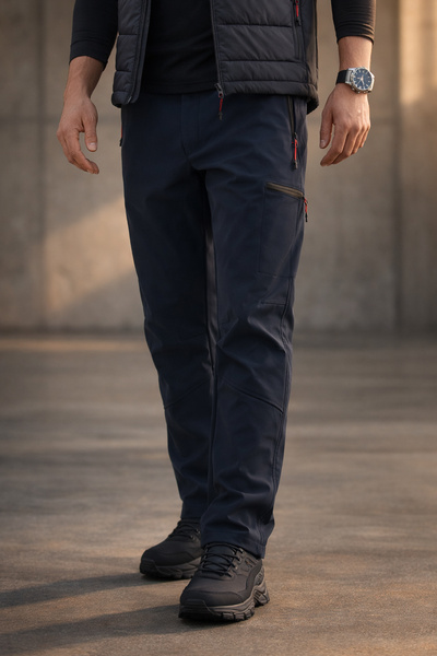 Souris Pánské outdoorové softshellové kalhoty z námořnické modré zimní voděod...