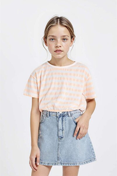 DeFacto Crew Neck Striped Short Sleeve T-Shirt Girls B7180A824Sm