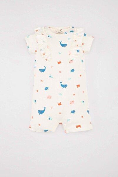 DeFacto Newborn Baby Girl - Sea Printed Ribbed Camisole Jumpsuit D0788A524HS