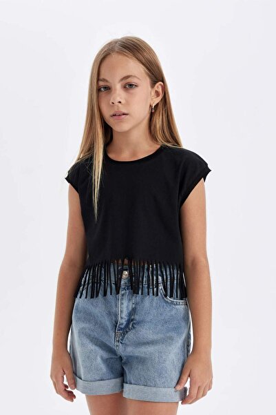 DeFacto Crew Neck Cropped Short Sleeve T-Shirt Girl Child D5889A824Sp