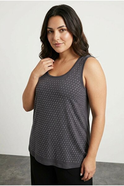 Stil Diva بلوزة كبيرة الحجم بأكمام طويلة ومطرزة بالحجر الأمامي ورقبة دائرية 3...