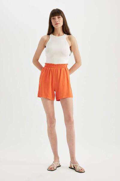 DeFacto Relax Fıt Paperbag Leinenmisch-Shorts mit weitem Bein und Taille D394...