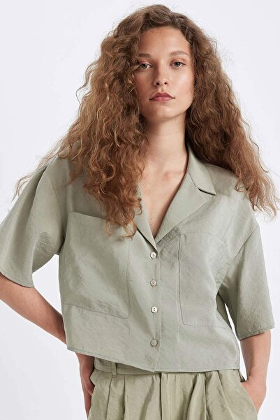 DeFacto Oversize Pajama Collar Modal Short Sleeve Shirt X7255Az24Hs