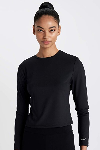 DeFacto DeFactoFit Slim Fit Slim Fit Crew Neck με στάμπα αθλητικό μακρυμάνικο...