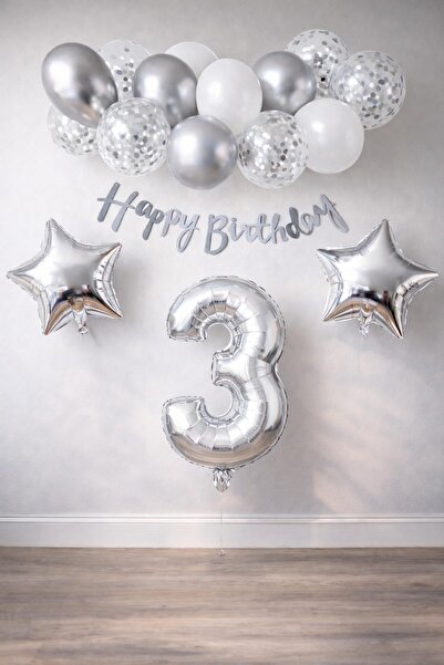 Patladı Gitti Set de sărbători pentru 3 ani, Silver Concept, Confetti alb arg...