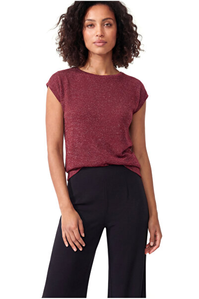 WESTMARK LONDON Red Crew Neck Glitter Short Sleeve Women's T-Shirt Sky Glitte...