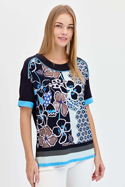 Desen Triko Γυναικείο μπλουζάκι με λουλουδάτο μοτίβο από βαμβακερό χτενισμένο...